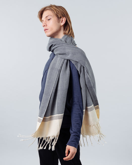 Scarf/Throw Tverråga – Blue/brown